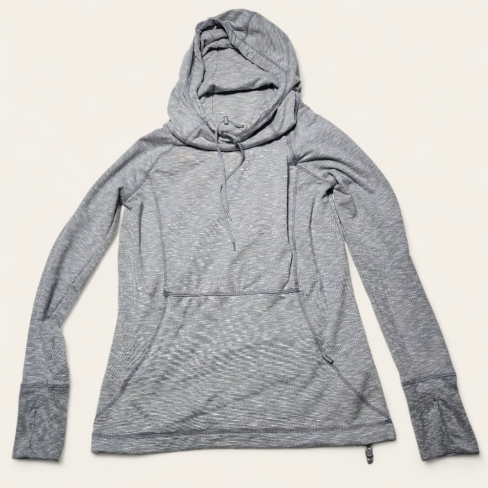 Athleta Hoodie Cowl Neck‎ Space Dye Thumbhole Gray XS Activewear Yoga Hiking